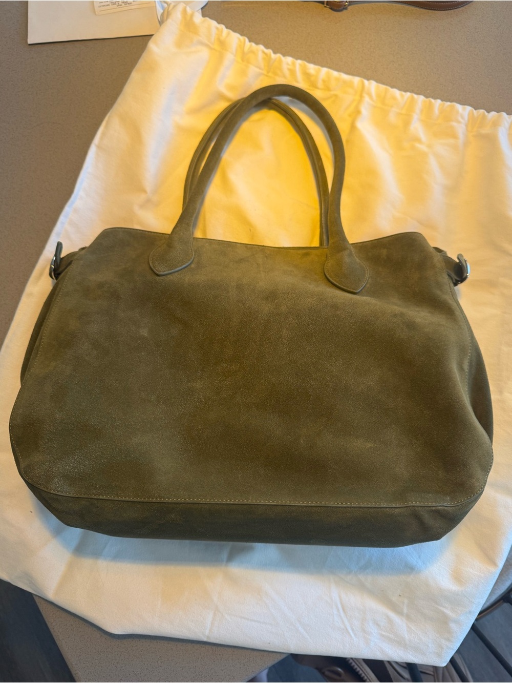 Reformation Overside Patrizia Bag, Olive Green Suede